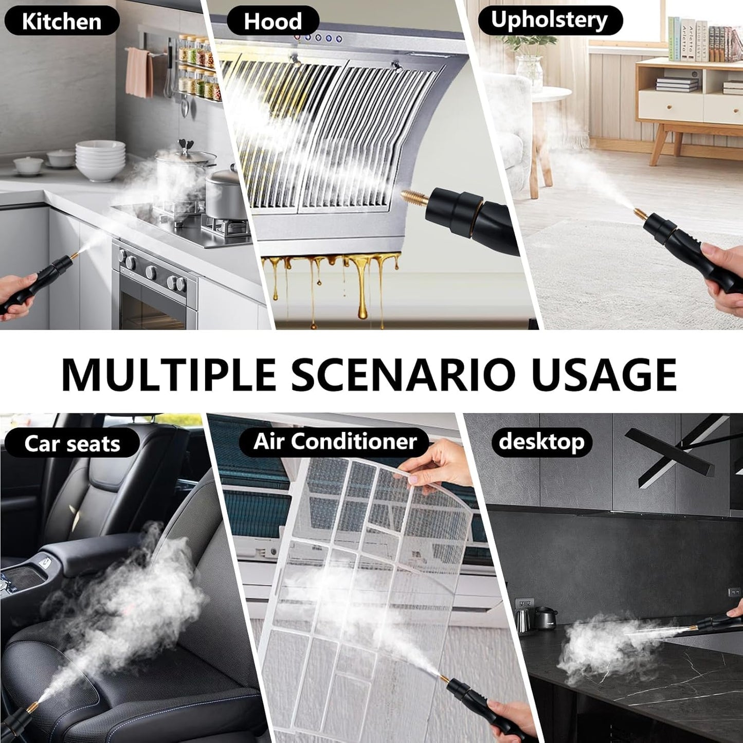 Steam Cleaner, 2500W Handheld High Pressure Steam Cleaner with 3 Brush Heads, Portable Steam Cleaner for Home, Furniture, Kitchen, Bathroom and Car Detailing