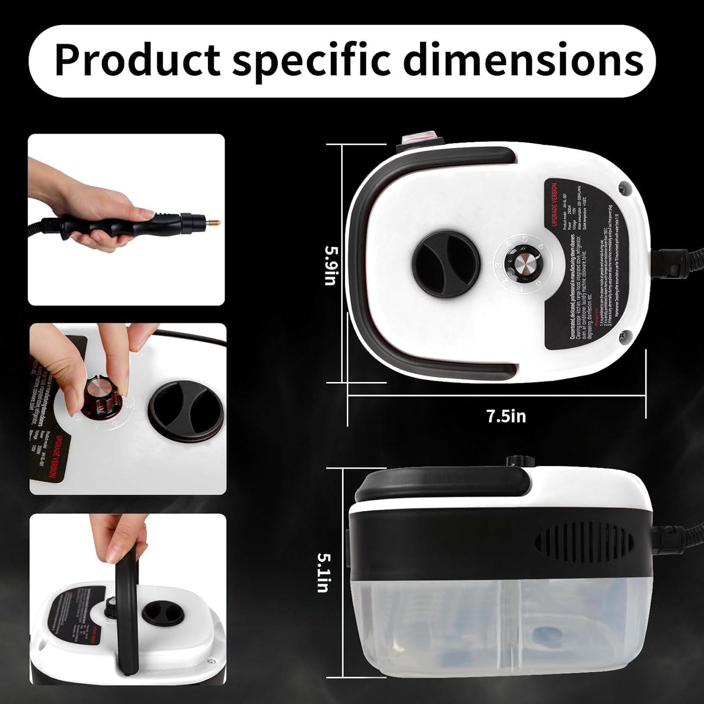 Steam Cleaner, 2500W Handheld High Pressure Steam Cleaner with 3 Brush Heads, Portable Steam Cleaner for Home, Furniture, Kitchen, Bathroom and Car Detailing