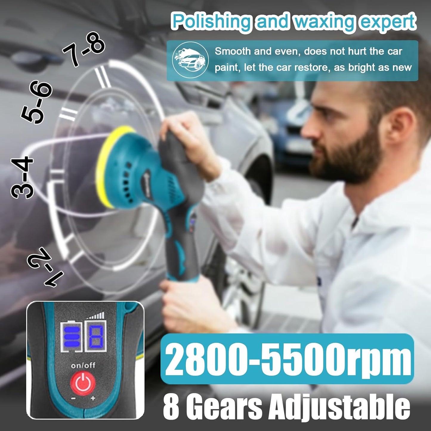 Cordless eccentric car polisher, electric automatic polishing machine, multi-functional, metal waxing, rust removal machine