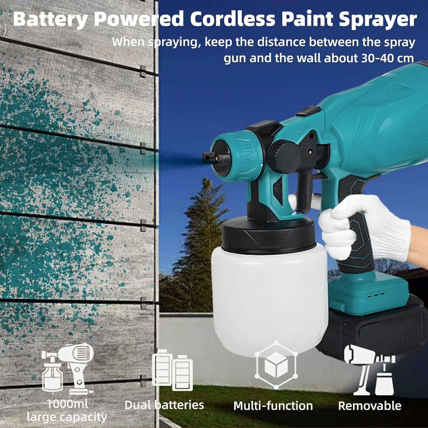 Battery Powered Paint Sprayer System, 48V Wall Paint Sprayer, 3 Spray Patterns, Electric Paint Gun, Wall Paint, Fence Sprayer