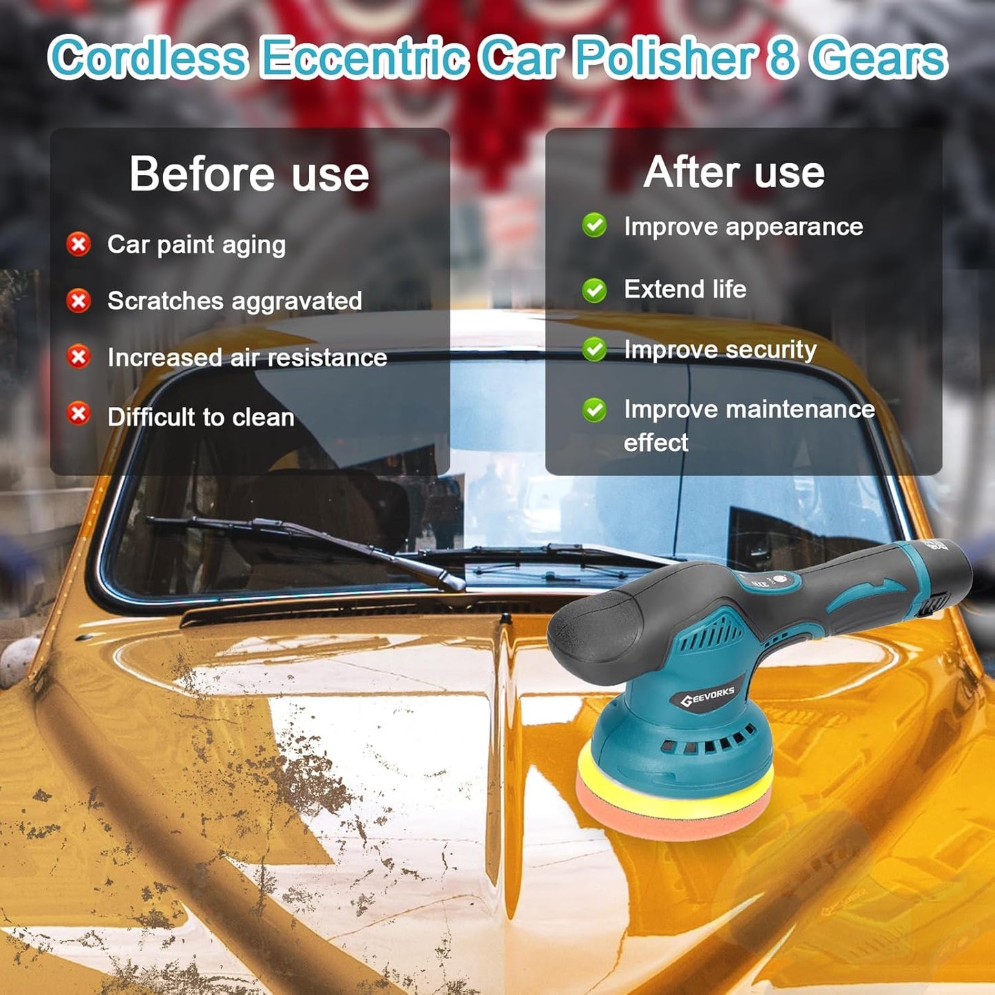 Cordless eccentric car polisher, electric automatic polishing machine, multi-functional, metal waxing, rust removal machine